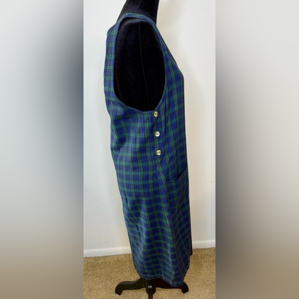 Vintage Bryn Connelly Blue Green Tartan plaid preppy cotton jumper dress small - Picture 3 of 8
